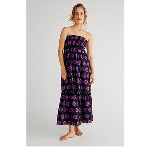 NEW Free People Leanna Bandeau Midi Dress Purple Black Floral Flounced Tube Top